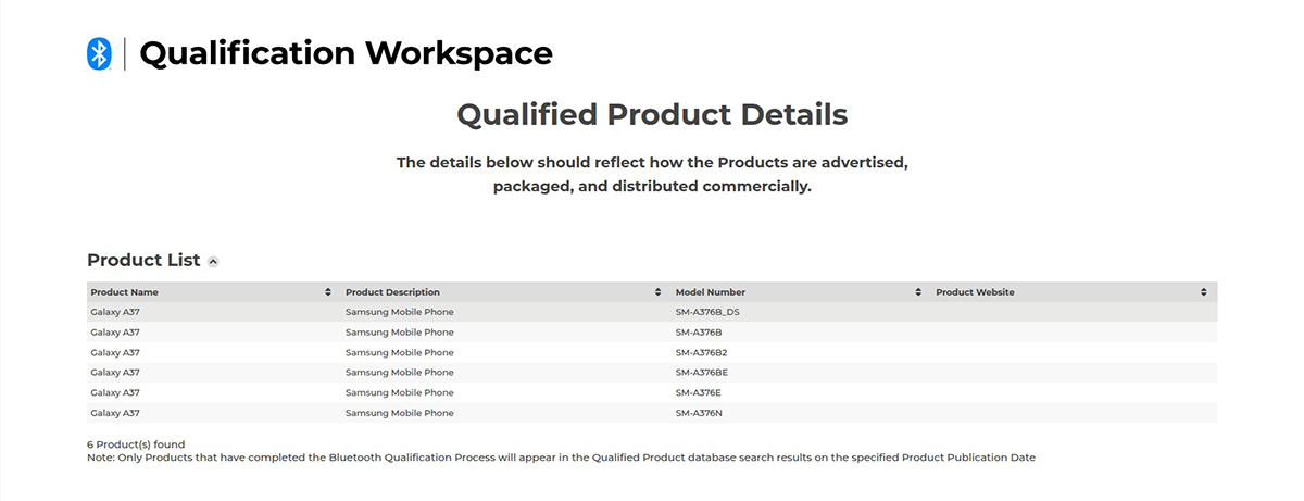 Galaxy A37 đạt chứng nhận Bluetooth SIG