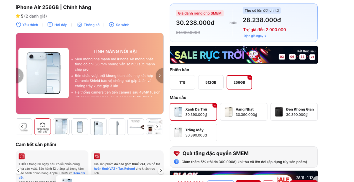 Giá iPhone Air dịp Black Friday giảm mạnh