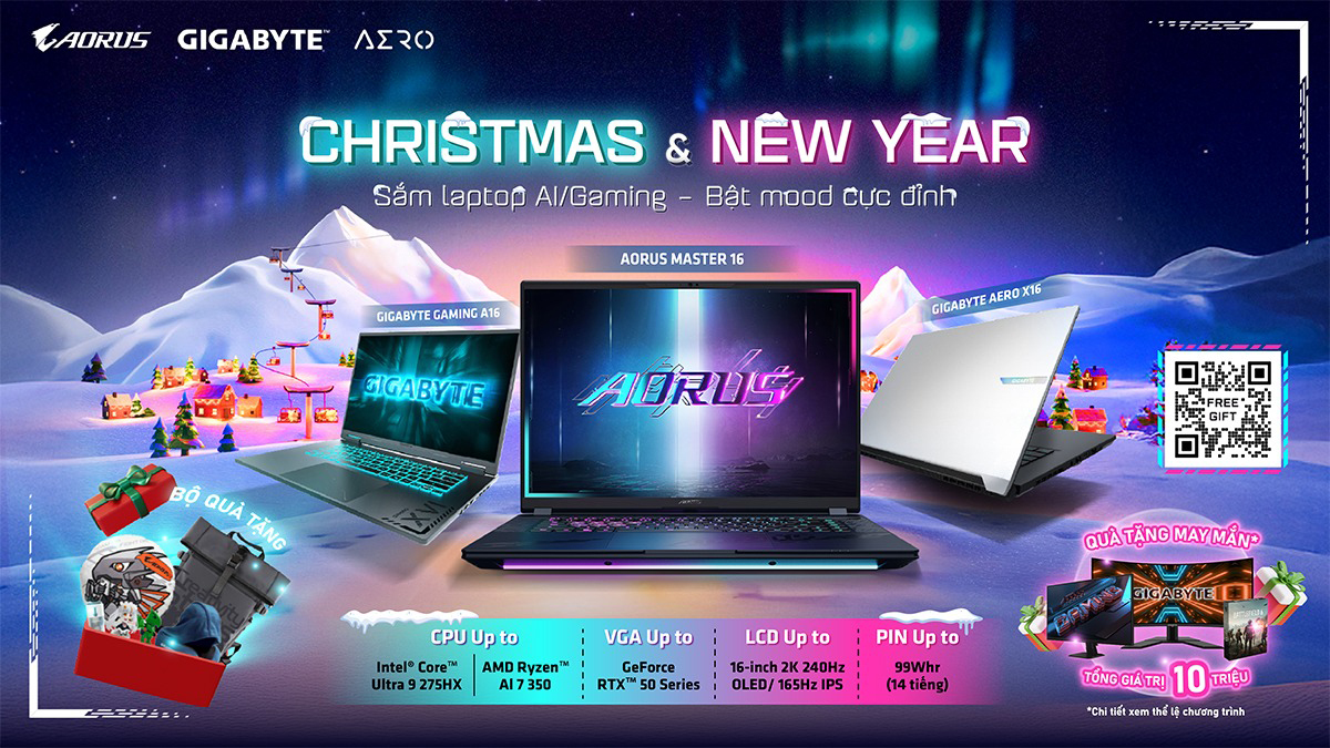 GIGABYTE laptop tung ưu đãi “Christmas & New Year” – Quà tặng lớn đón mùa lễ hội!