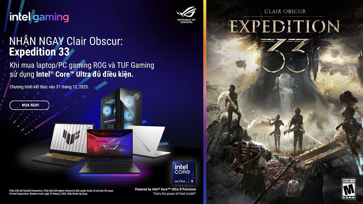 Tặng game Clair Obscur: Expedition 33 khi mua laptop ASUS ROG với CPU Intel Core Ultra