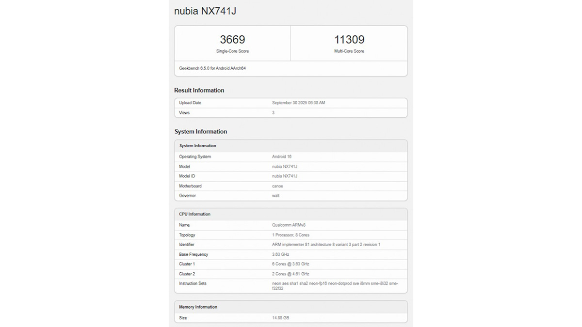 nubia Z80 Ultra lộ hiệu năng ấn tượng trên Geekbench