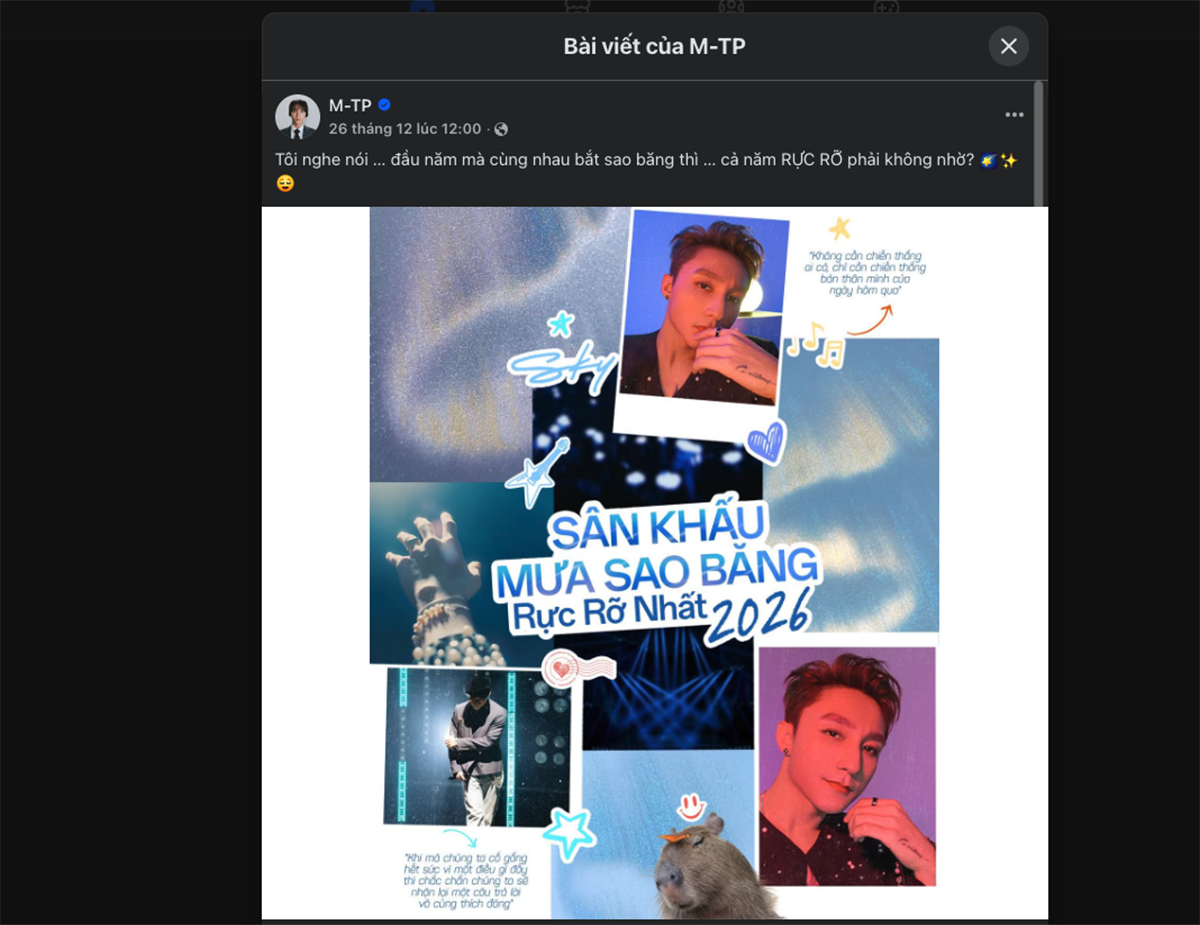 Bài đăng của ca sĩ Sơn Tùng M-TP