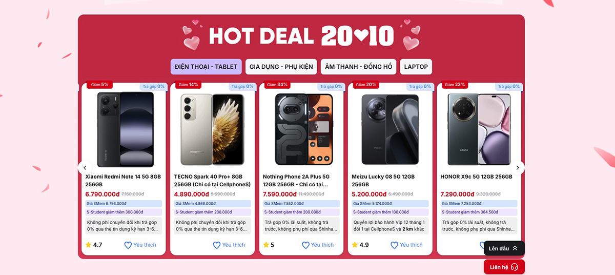 Nhiều deal hot đang chờ bạn trong chương trình khuyến mãi 20/10 tại CellphoneS