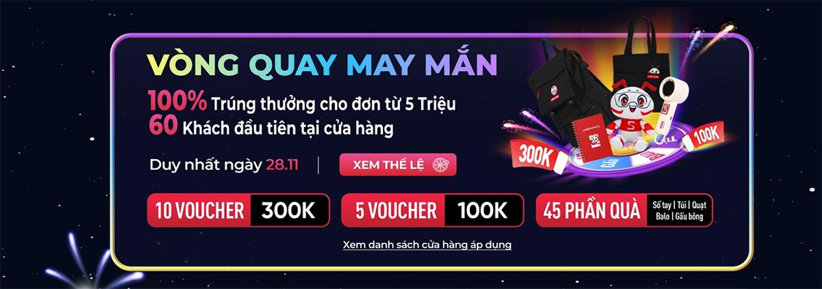 Chương trình vòng quay may mắn cho đơn hàng từ 5 triệu đồng trở lên