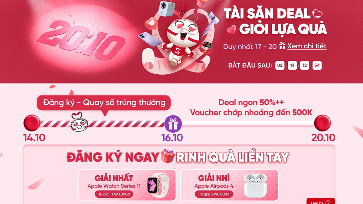 Đăng ký nhận deal 20/10 tại CellphoneS - Ring quà liền tay