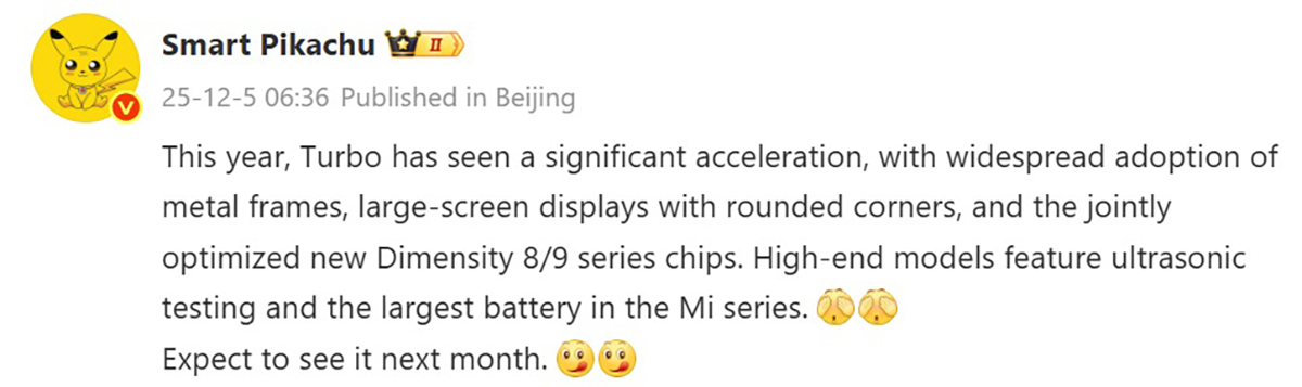 Dòng Redmi Turbo 5 sẽ dùng chip Dimensity mạnh mẽ