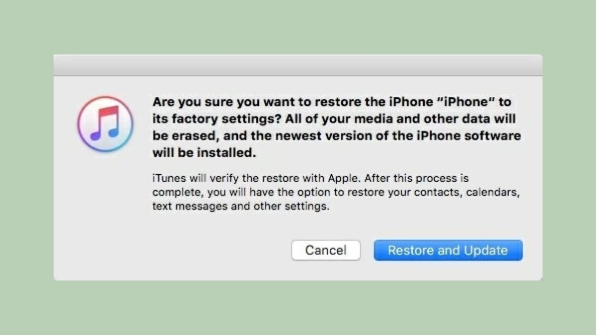 Màn hình hiển thị tùy chọn Restore and Update