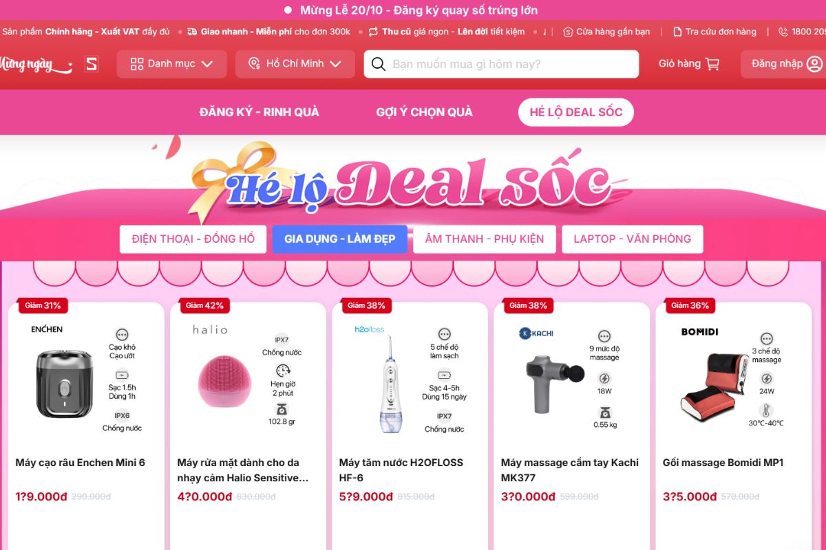 Sale ngày 20/10 với hàng loạt ưu đãi hấp dẫn