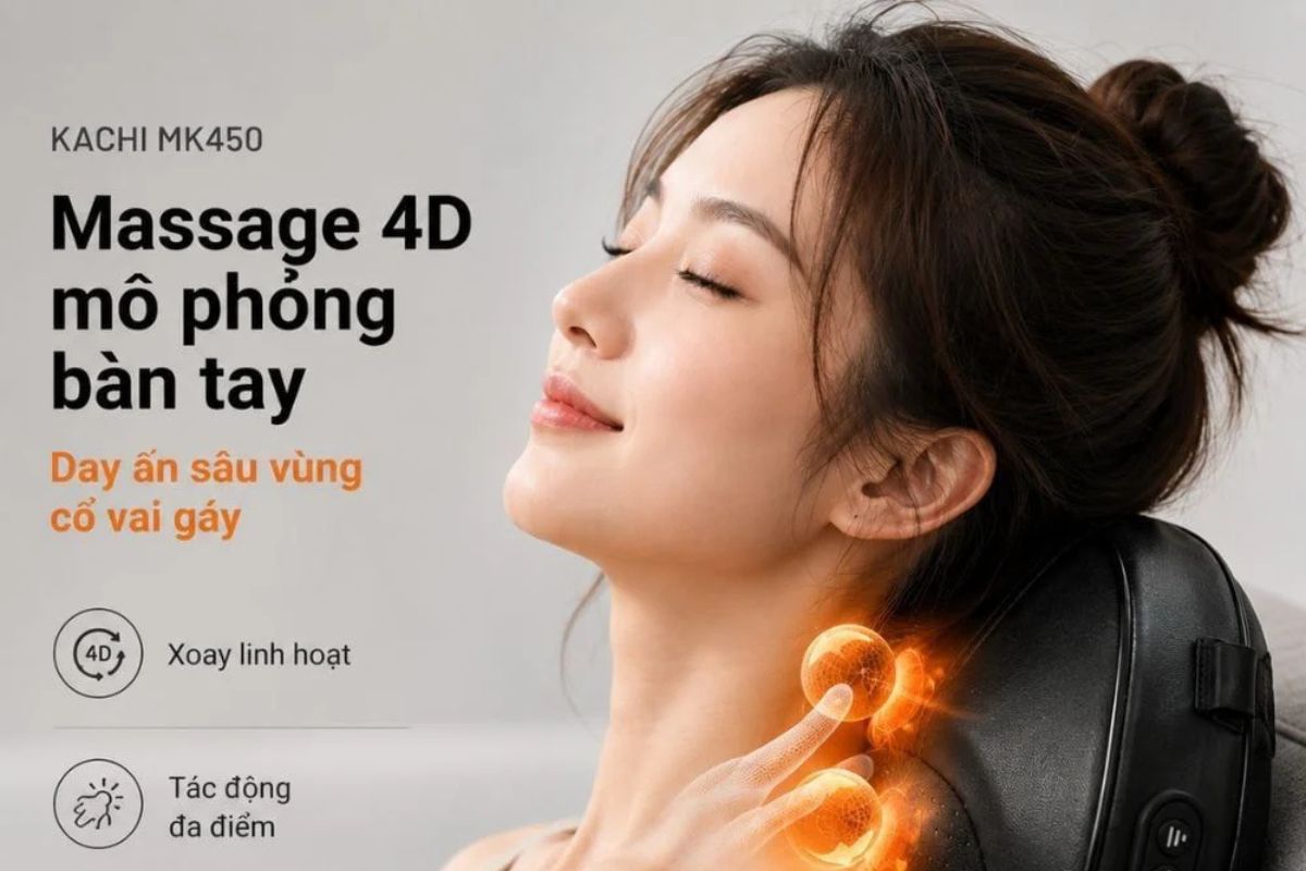 Massage 4D với hệ thống con lăn mô phỏng thao tác xoa bóp trị liệu