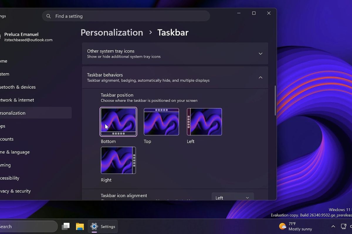 Giao diện Taskbar hoàn toàn mới