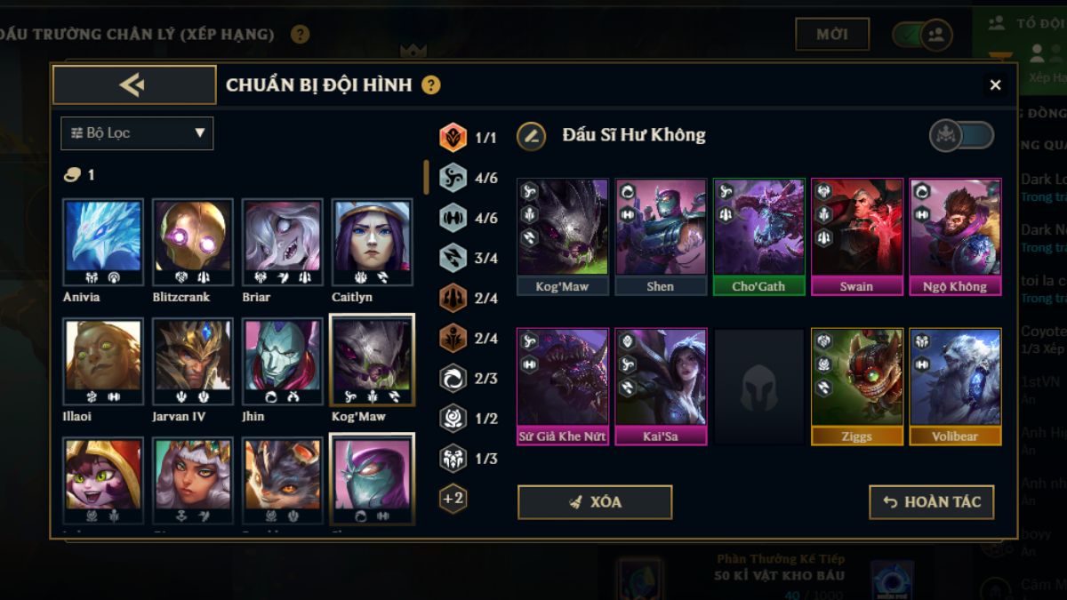 Khung đội hình Đấu Sĩ Hư Không hoàn thiện ở cấp 9