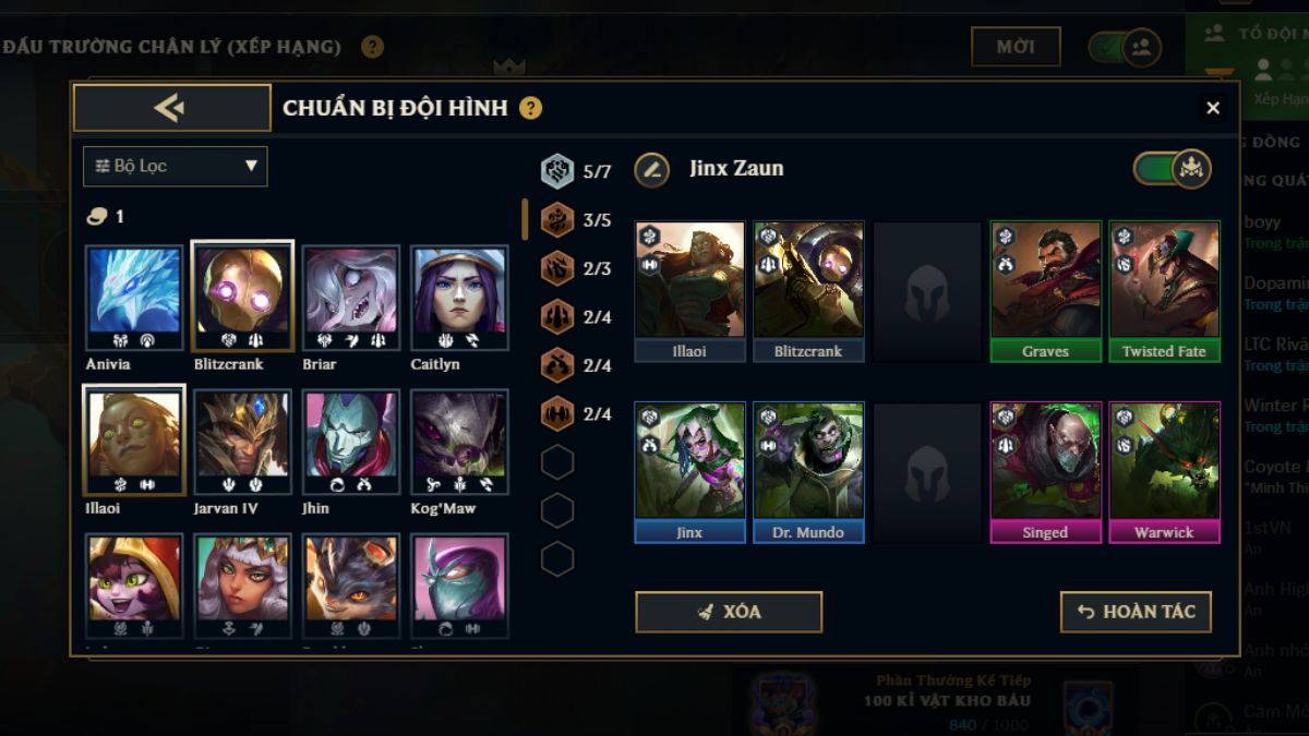 Khung đội hình Jinx Zaun hoàn thiện ở cấp độ 8
