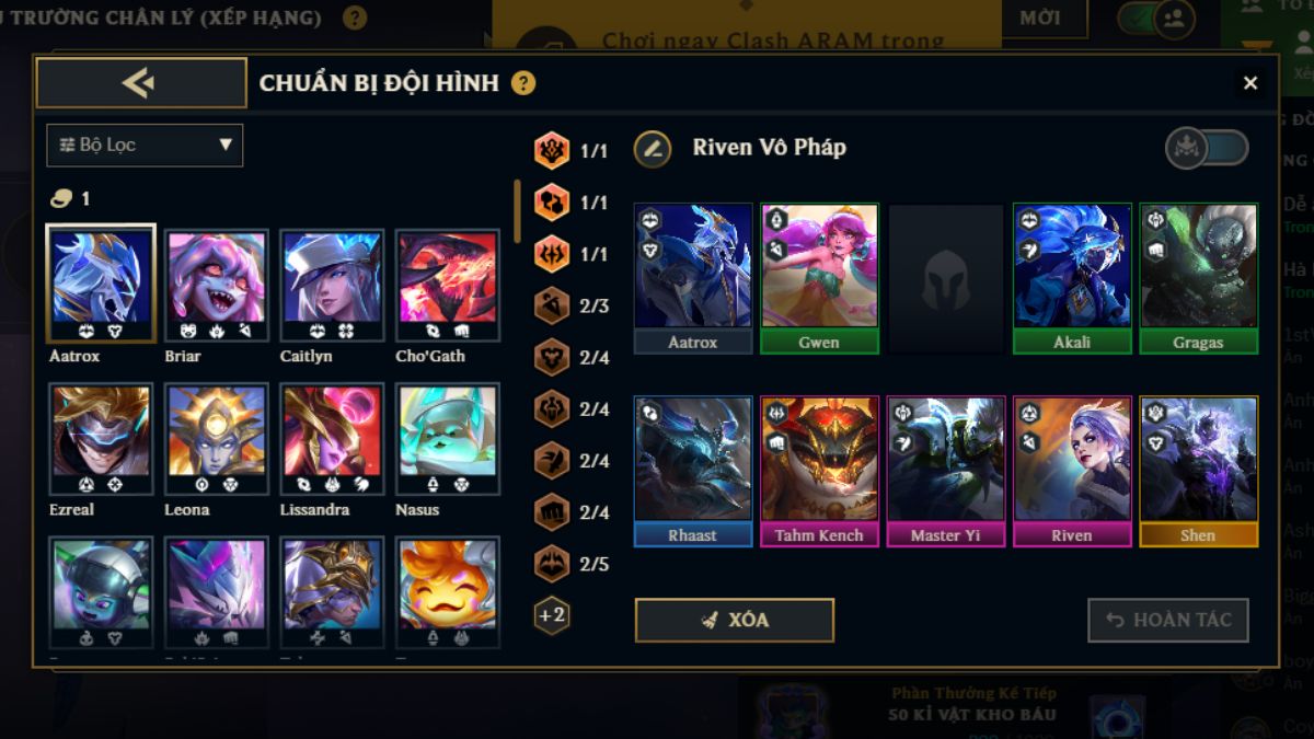 Gợi ý khung đội hình Riven Vô Pháp hoàn thiện ở cấp 9