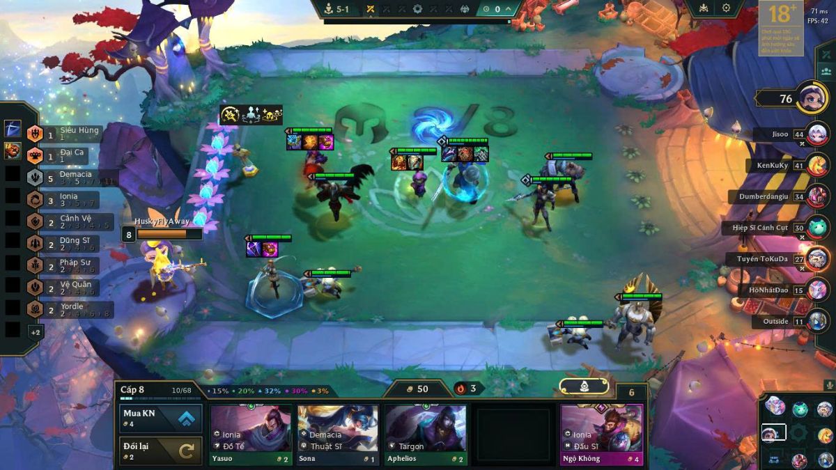 Roll nhẹ ở cấp 8 để tìm kiếm các tướng chủ lực 4 vàng