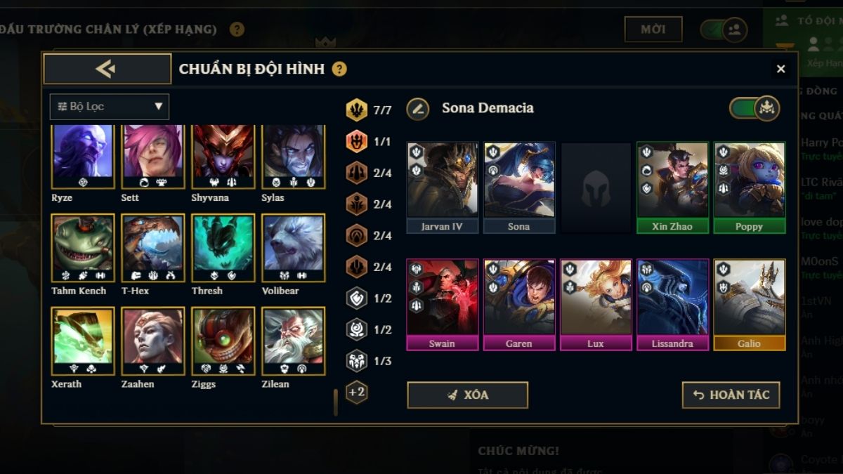 Khung đội hình Sona Demacia tận dụng lõi Demacia Trường Tồn