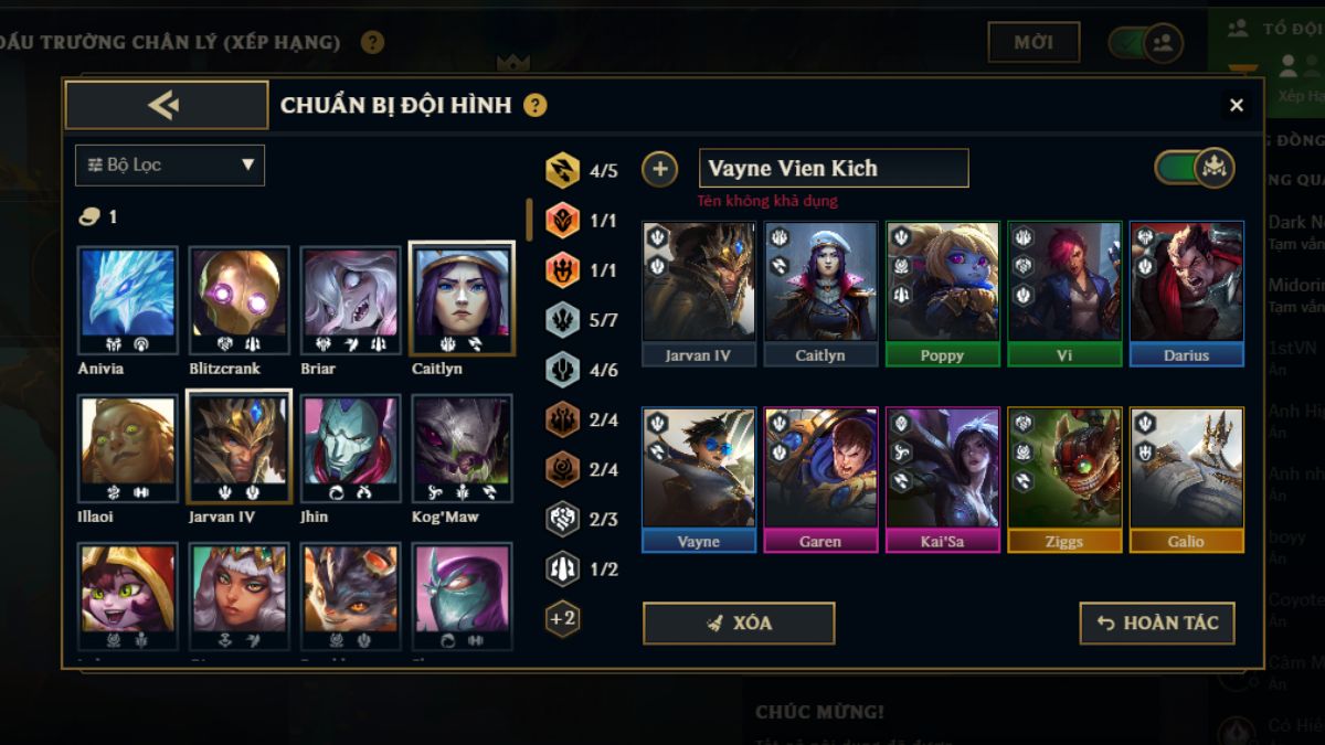 Khung đội hình Vayne Viễn Kích hoàn thiện ở cấp độ 9