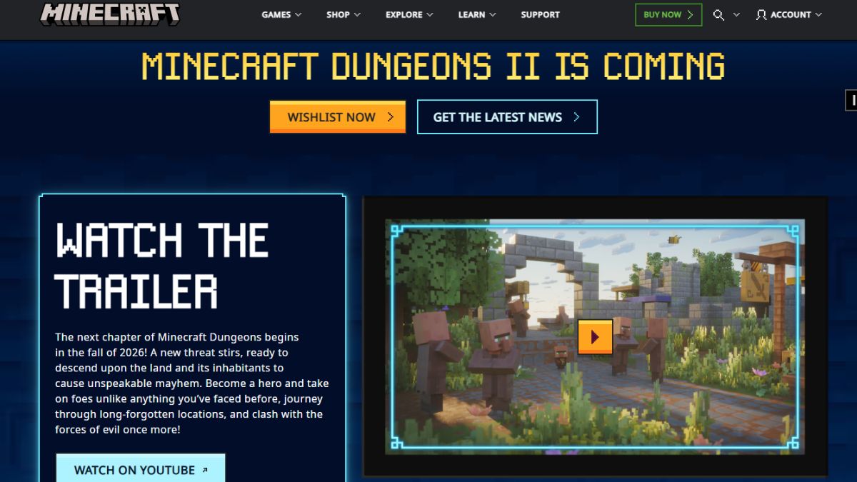 Minecraft Dungeons 2 đã xuất hiện trên trang web chính thức
