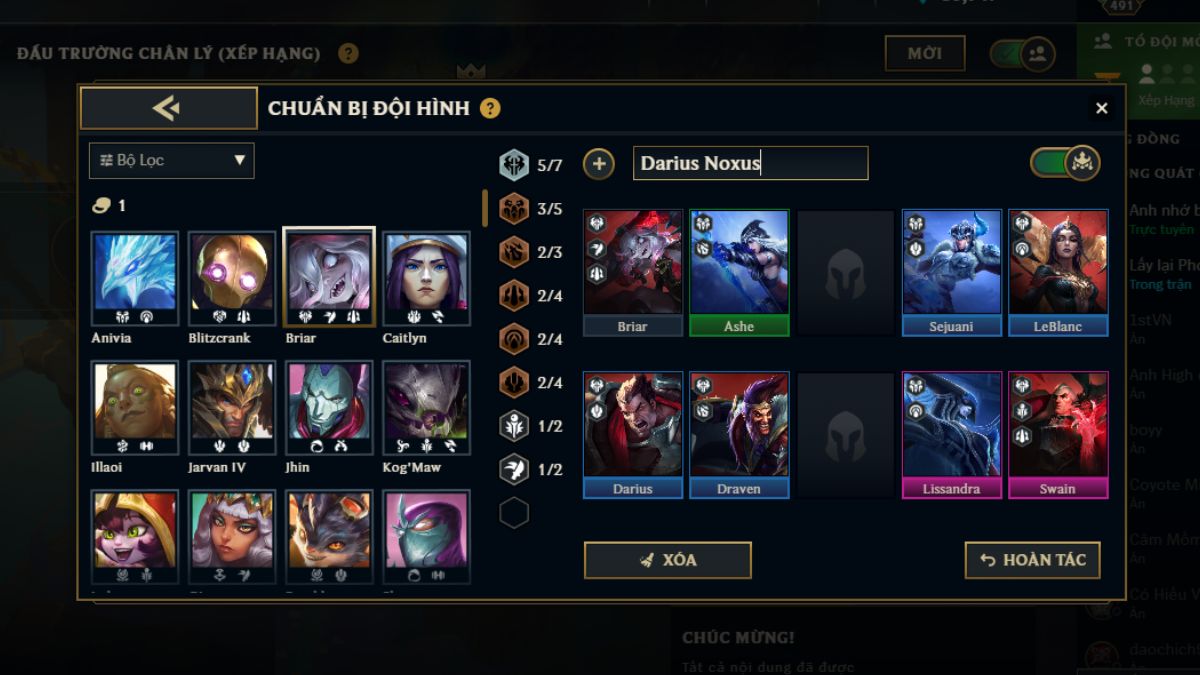 Gợi ý khung đội hình Darius Noxus hoàn thiện 