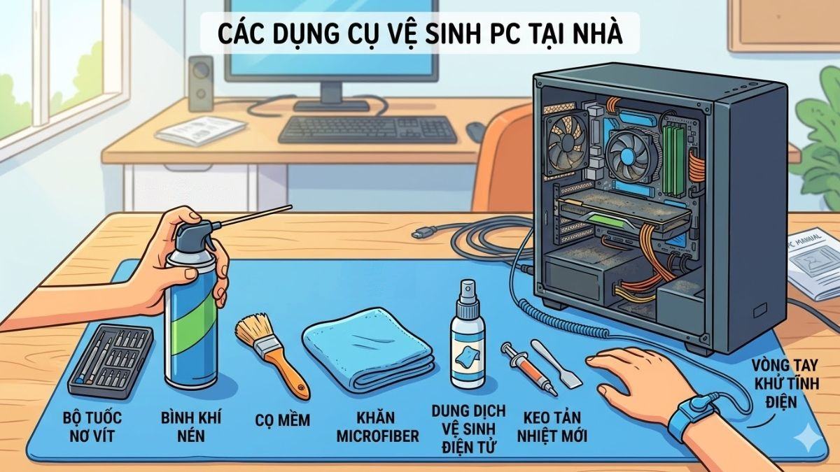 Các dụng cụ cần chuẩn bị để vệ sinh PC tại nhà