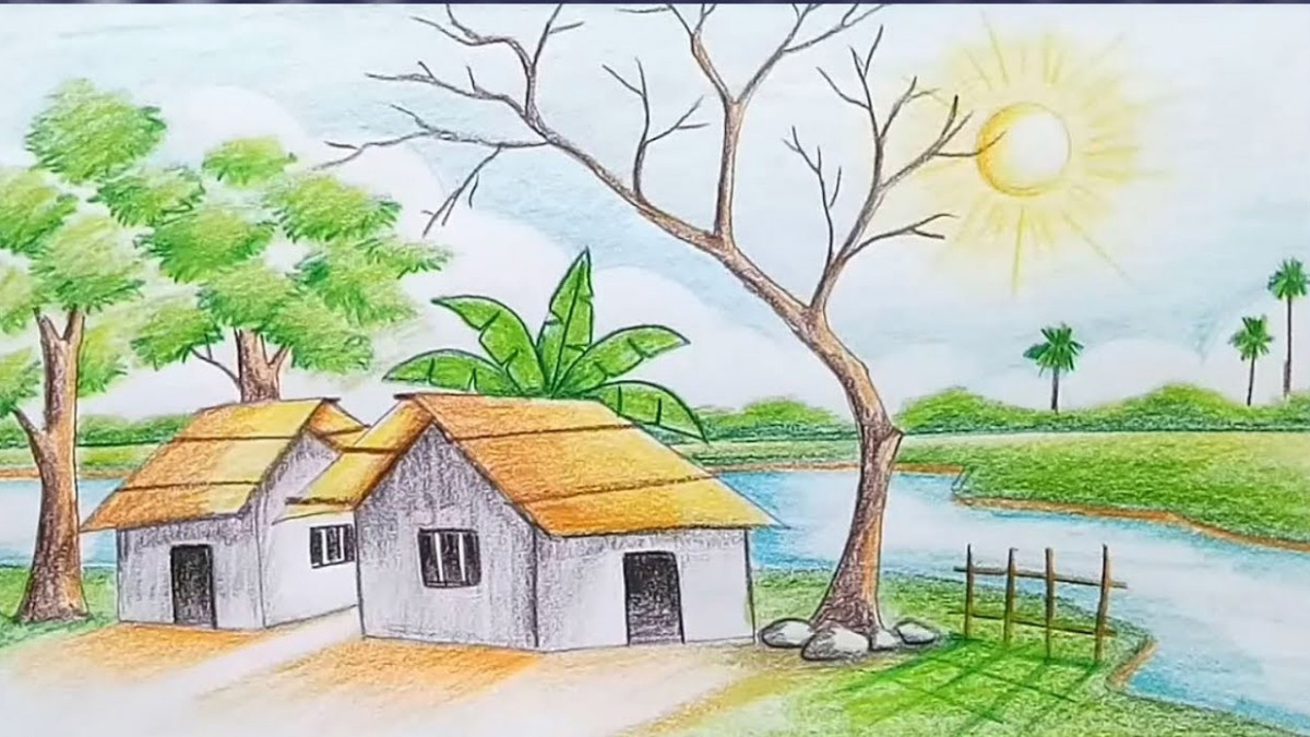 mẫu hình ảnh vẽ tranh quê hương