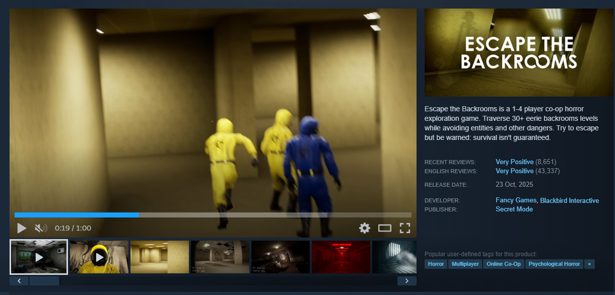 Tựa game huyền thoại trong thể Escape the Backrooms