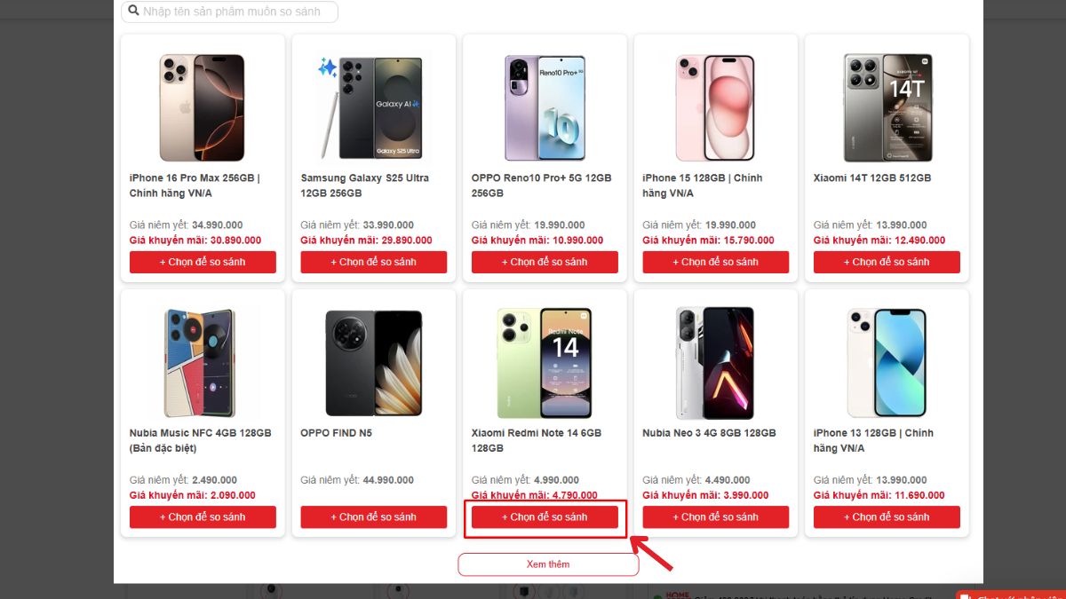 Cách sử dụng tính năng so sánh điện thoại trên CellphoneS