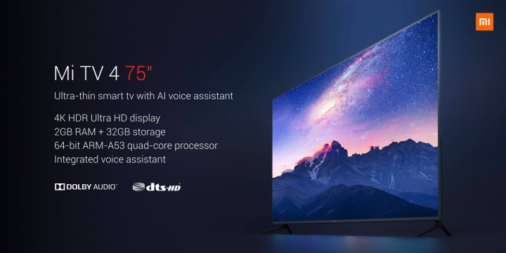 Xiaomi ra mắt Mi TV 4 75-inch: Viền siêu mỏng, độ phân giải 4K, có trợ lý AI, giá 32 triệu đồng