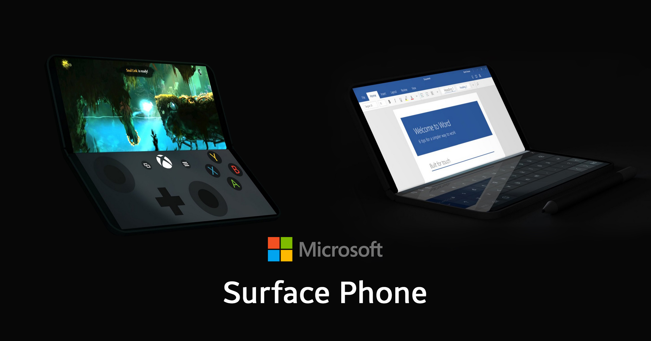 Lộ diện ảnh render của Surface Phone ở 2 chế độ laptop và chơi game riêng biệt