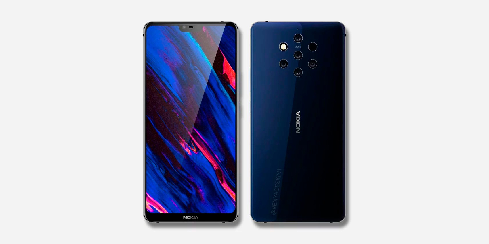 Nokia 9 lộ ảnh render với mặt trước tuyệt đẹp, cụm 5 camera ở phía sau