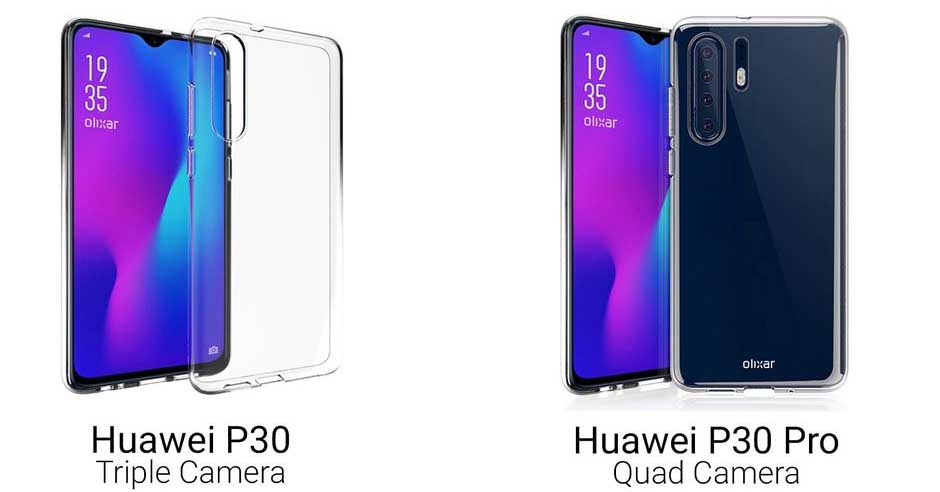 Lộ ảnh render bộ đôi Huawei P30 với màn hình giọt nước, bản Pro có tới 4 camera sau