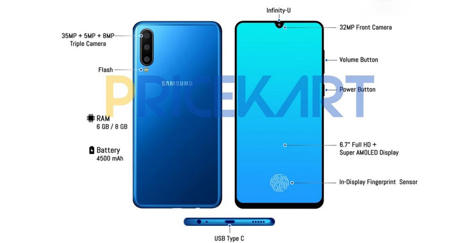 Galaxy A60 lộ ảnh kèm cấu hình: Màn hình Infinity-U, 3 camera sau, pin 4.500 mAh, RAM 8GB