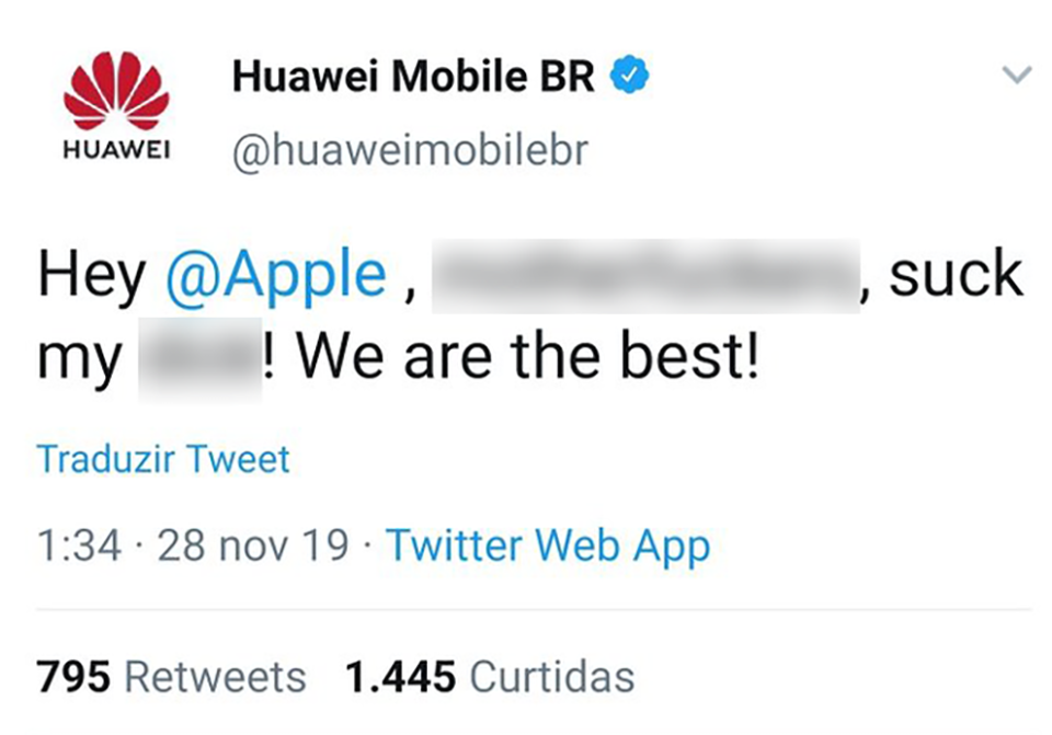 Tài khoản Twitter của Huawei đăng bài công khai xúc phạm Apple, có phải bị hack?
