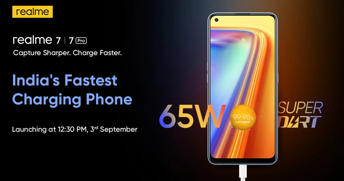Chính thức: Realme 7 series sẽ ra mắt vào ngày 3/9, hỗ trợ sạc nhanh 65W sạc 3 phút có 13.2 giờ liên lạc