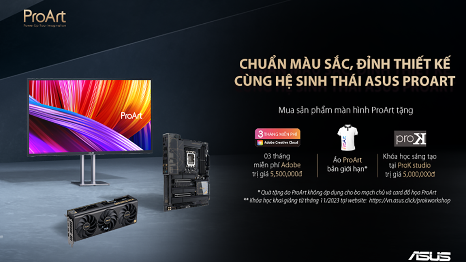 Mua màn hình hoặc máy chiếu ASUS ProArt tại CellphoneS, nhận ngay 3 tháng sử dụng Adobe Creative Cloud