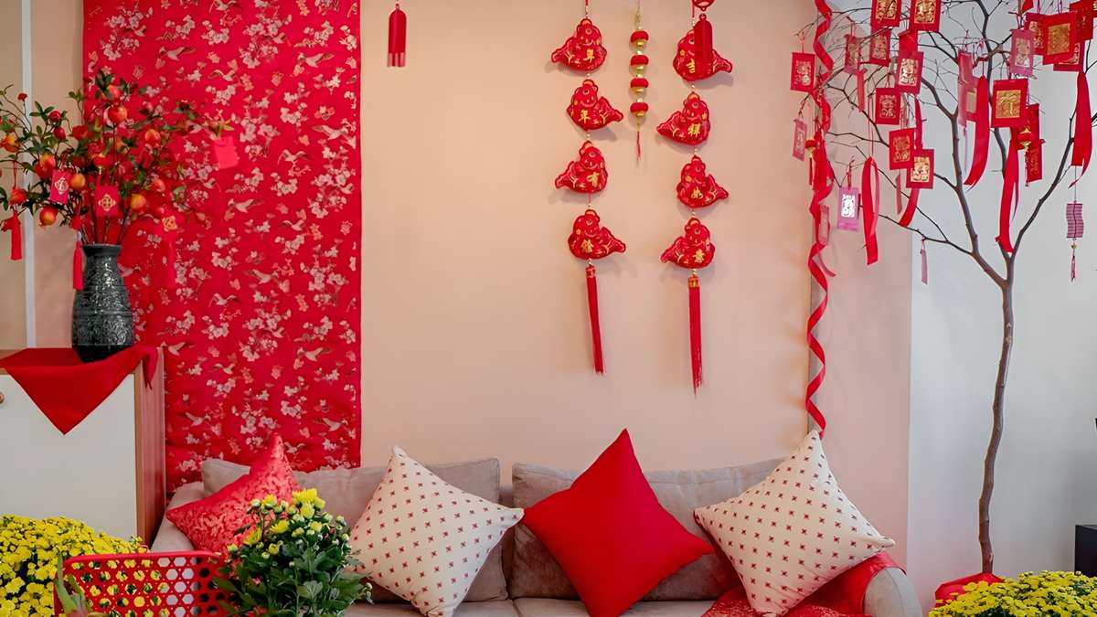 trang trí phòng khách ngày tết