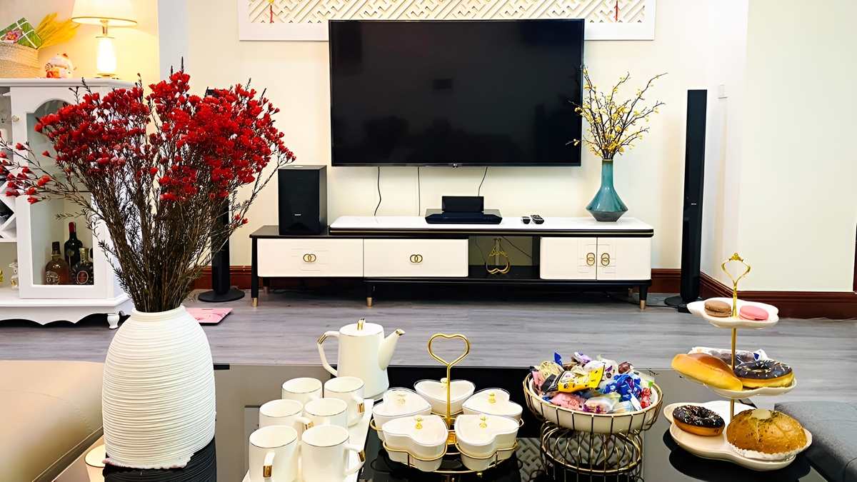 trang trí phòng khách ngày tết