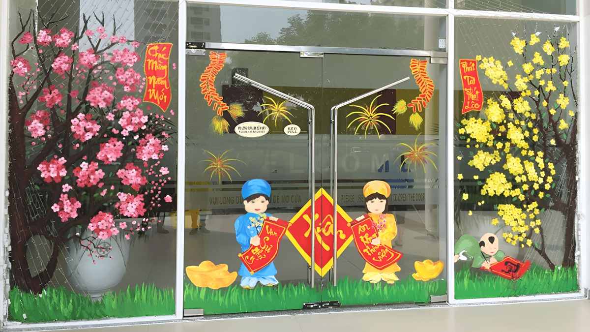 trang trí phòng khách ngày tết