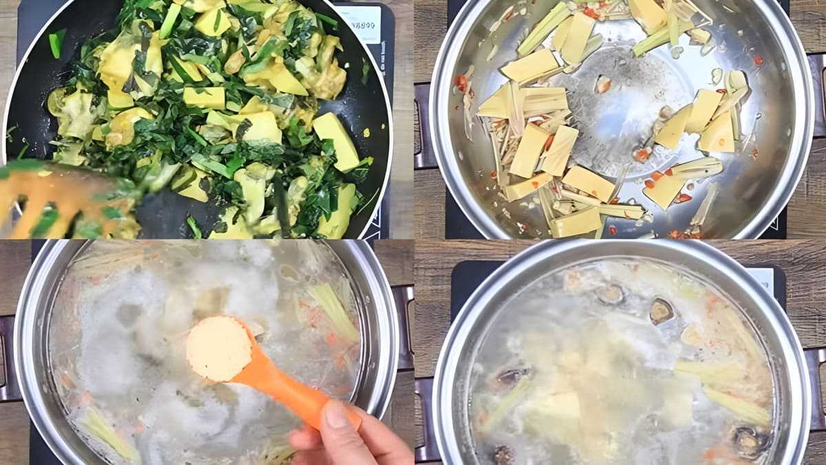 Cách làm lẩu ếch chua cay bước 2