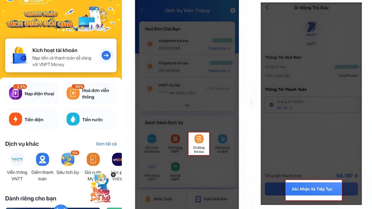 Cách nạp thẻ VinaPhone trả sau trên app VNPT Money