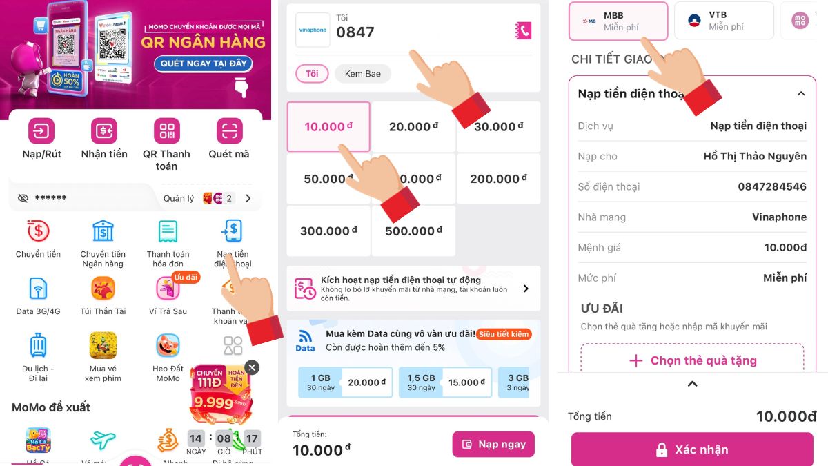Cách nạp thẻ VinaPhone qua ví điện tử MoMo