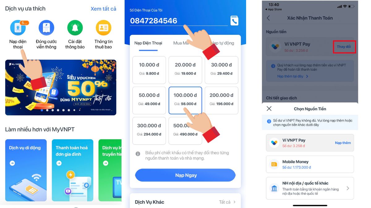 Cách nạp thẻ Vinaphone online bằng ứng dụng My VNPT
