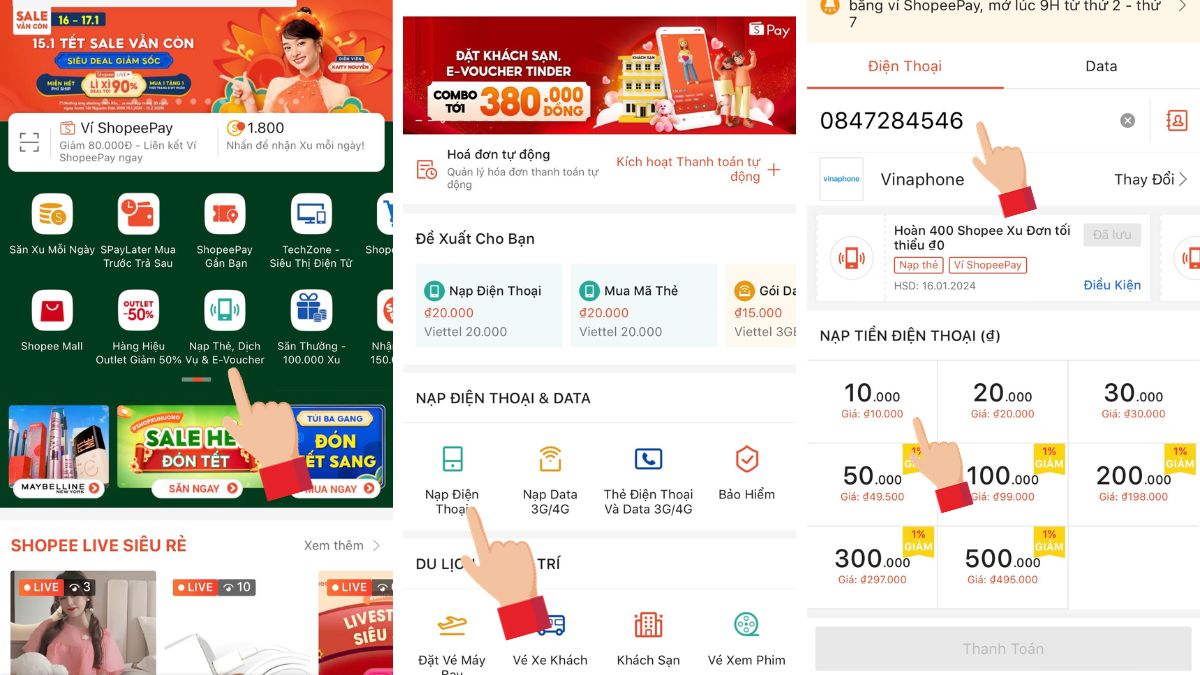 Cách nạp thẻ VinaPhone qua sàn thương mại điện tử