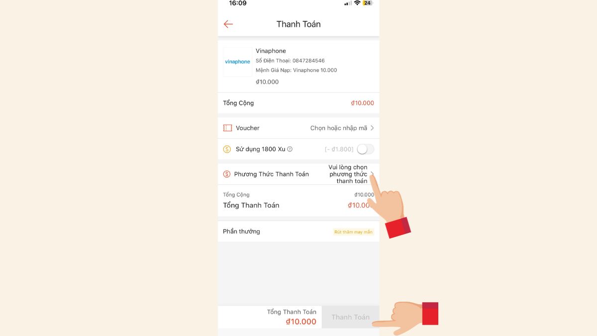 Cách nạp thẻ VinaPhone qua sàn thương mại điện tử bước 2