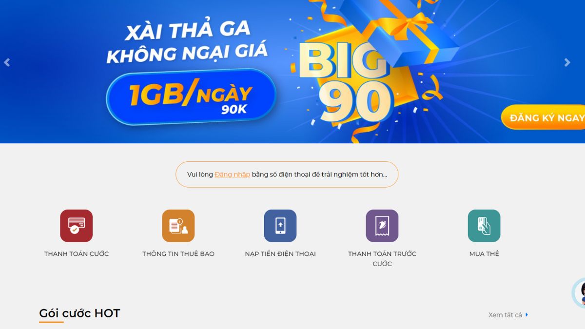 Cách nạp thẻ VinaPhone online qua website nhà mạng bước 1