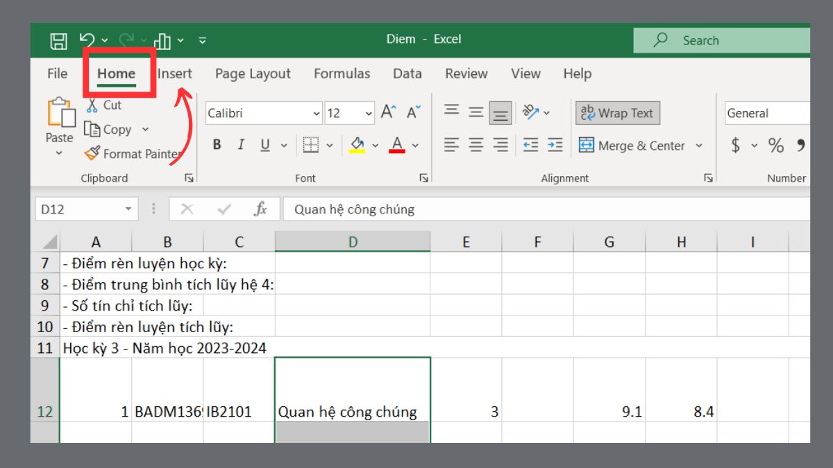 Văn bản bị ẩn sau khi Wrap Text