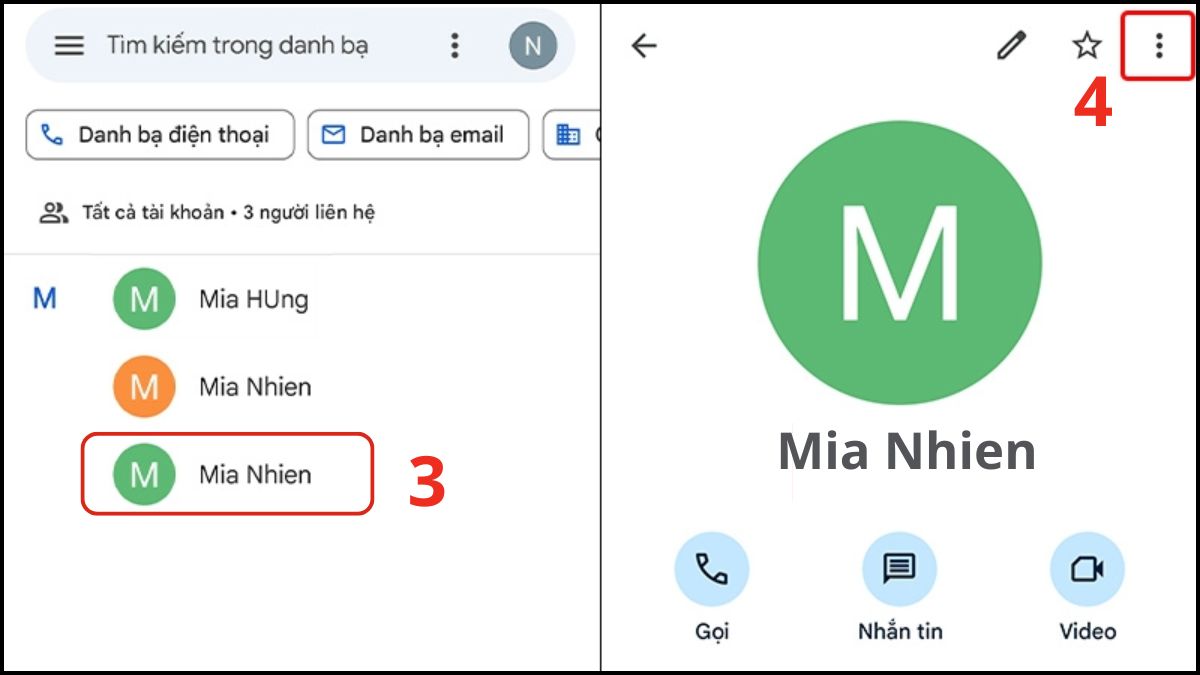 Chọn liên hệ cần xóa bỏ