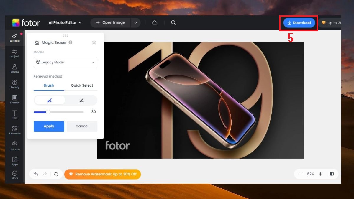 Xóa chữ trên ảnh bằng Fotor bước 4