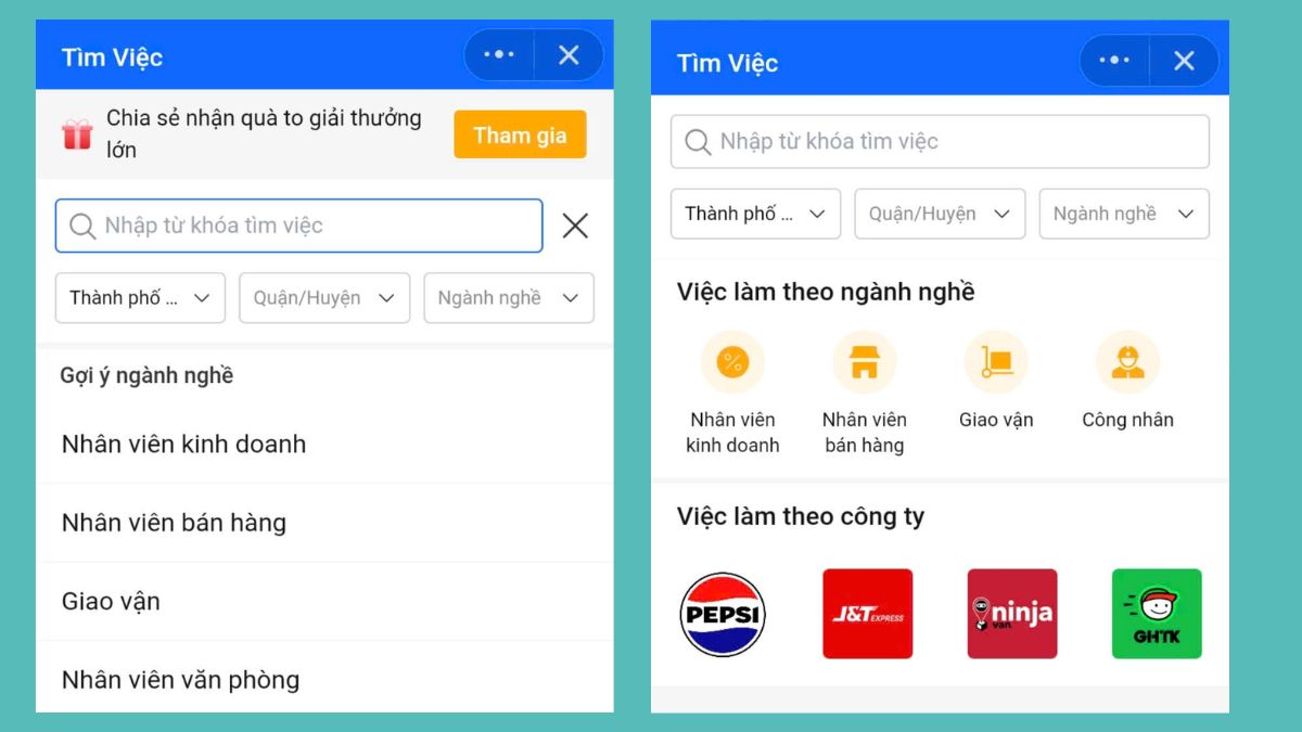 Hướng dẫn cách tìm việc trên Zalo bước 3